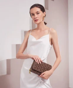 Melie Bianco Giselle Quilted Vegan Crossbody Bag In Chocolate