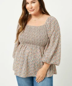 Hayden Puff Sleeve Smocked Peplum Top Womens