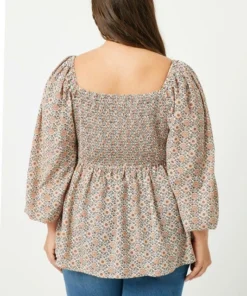 Hayden Puff Sleeve Smocked Peplum Top Womens