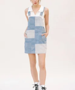 Storia Womens Quilt Pattern Overall Mini Dress