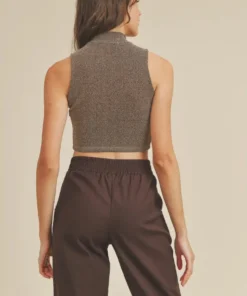 If She Loves New Arrivals Lurex Sleeveless Mockneck Crop Top