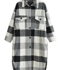 Miss Sparkling Long Plaid Flannel Jacket