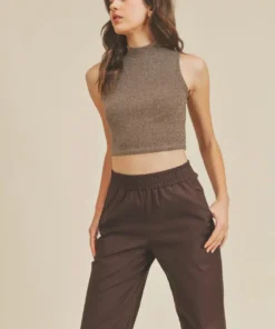 If She Loves New Arrivals Lurex Sleeveless Mockneck Crop Top