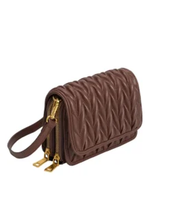Melie Bianco Giselle Quilted Vegan Crossbody Bag In Chocolate