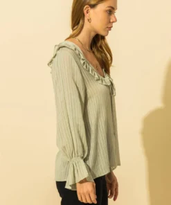 Hyfve Womens Ruffle Collared Blouse