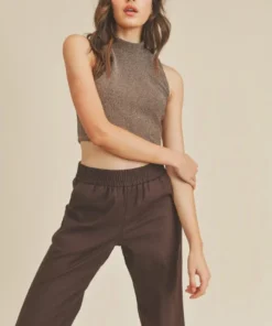 If She Loves New Arrivals Lurex Sleeveless Mockneck Crop Top