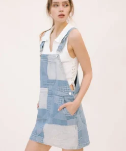 Storia Womens Quilt Pattern Overall Mini Dress