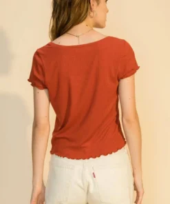 Double Zero Scoop Neck Lettuce Edge Top