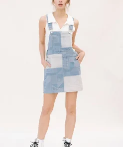 Storia Womens Quilt Pattern Overall Mini Dress