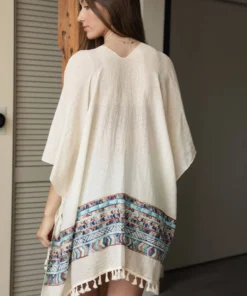 Leto New Arrivals Embroidery Trim Duster With Tassels