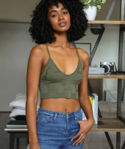 Leto Womens Seamless V Neck Bralette