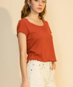 Double Zero Scoop Neck Lettuce Edge Top