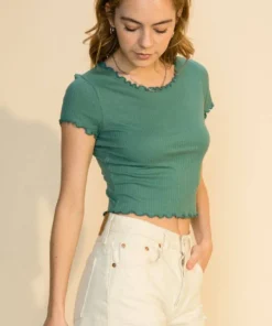 Double Zero New Arrivals Ribbed Lettuce Edge Tee