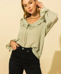 Hyfve Womens Ruffle Collared Blouse