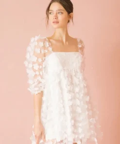 Storia White Glitter Daisy Baby Doll Dress