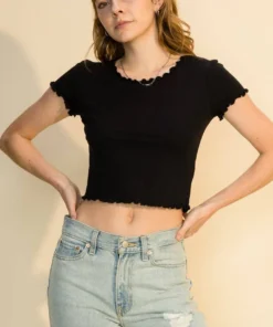 Double Zero New Arrivals Ribbed Lettuce Edge Tee