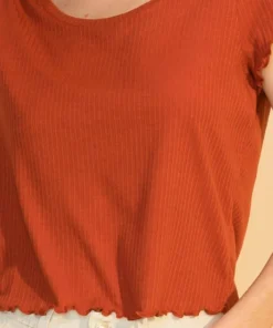 Double Zero Scoop Neck Lettuce Edge Top