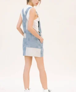 Storia Womens Quilt Pattern Overall Mini Dress