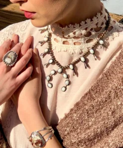 Thunderbird New Arrivals Vintage Mother Of Pearl Squash Blossom Necklace