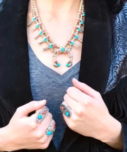 Thunderbird Coral & Turquoise Squash Blossom Necklace