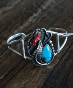 Ebay Jeweler Turquoise & Coral Cuff Bracelet Jewelry