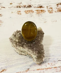 Baizaar Wide Oval Tiger's Eye Brass Ring New Arrivals