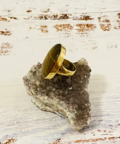 Baizaar Wide Oval Tiger's Eye Brass Ring New Arrivals