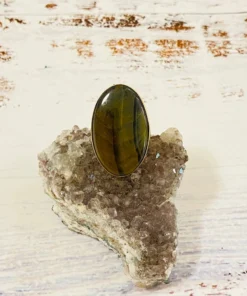 Baizaar Gray Oval Tiger's Eye Brass Ring