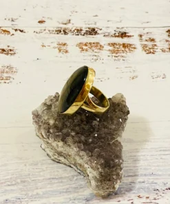Baizaar Gray Oval Tiger's Eye Brass Ring