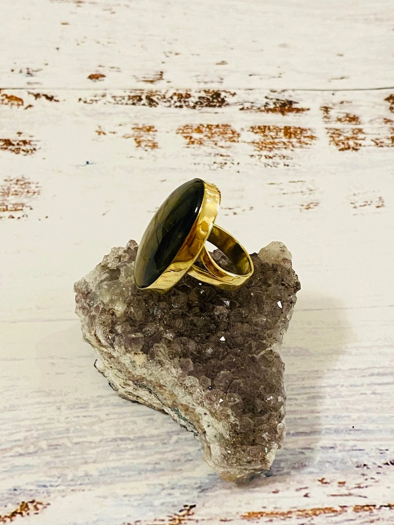 Baizaar Gray Oval Tiger's Eye Brass Ring 4 Baizaar Gray Oval Tiger's Eye Brass Ring