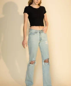 Double Zero New Arrivals Ribbed Lettuce Edge Tee