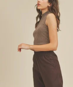 If She Loves New Arrivals Lurex Sleeveless Mockneck Crop Top