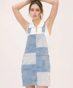 Storia Womens Quilt Pattern Overall Mini Dress