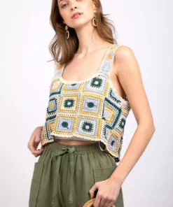 Loveriche Quilt Crochet Top New Arrivals