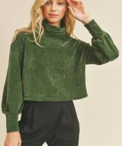 If She Loves New Arrivals Chenille Cropped Turtleneck