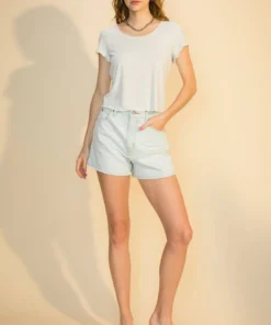 Double Zero Scoop Neck Lettuce Edge Top