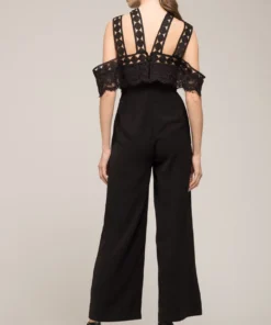 Moon River Cold Shoulder Lace Jumpsuit Womens
