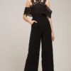 Moon River Cold Shoulder Lace Jumpsuit Womens