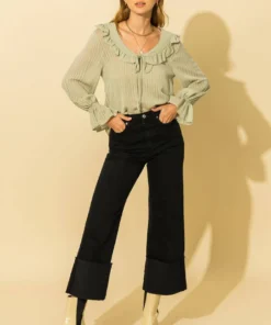 Hyfve Womens Ruffle Collared Blouse