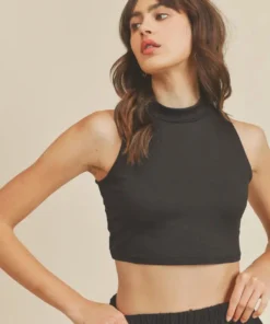 If She Loves New Arrivals Sleeveless Mockneck Crop Top