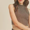 If She Loves New Arrivals Lurex Sleeveless Mockneck Crop Top