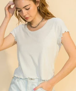 Double Zero Scoop Neck Lettuce Edge Top