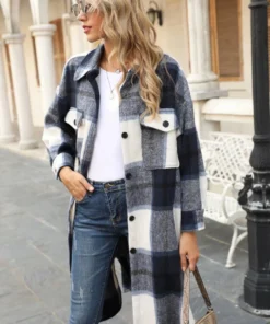 Miss Sparkling Long Plaid Flannel Jacket